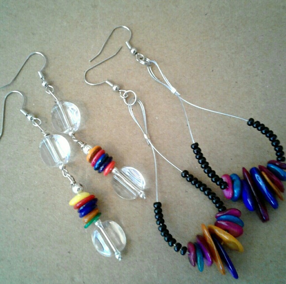 Artisan Made Jewelry - Earrings, Set of Multi- Colored Shell Earrings